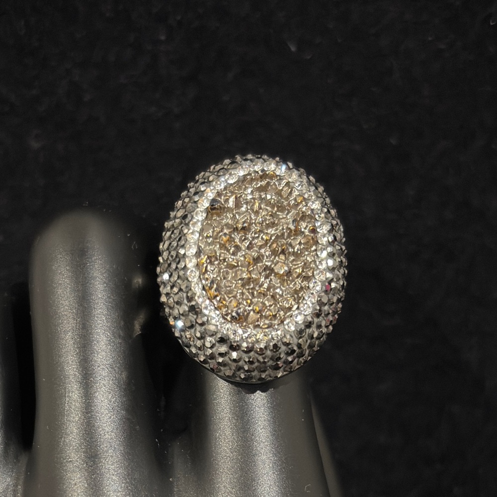 Real Collectibles By Adrienne Silver Nugget Pave Crystals Ring Size 9 8